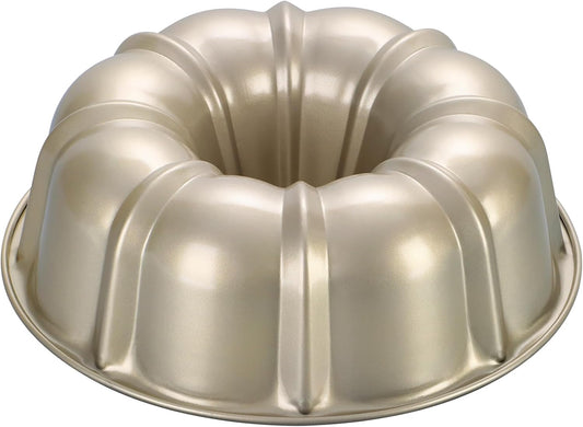 10 Inch Gold Non-Stick Cake Pan, Carbon Steel Fluted Tube Pan for Baking Pound Cake, 10-Cup Large Capacity round Bakeware, Healthy & Heavy Duty, 1 Piece