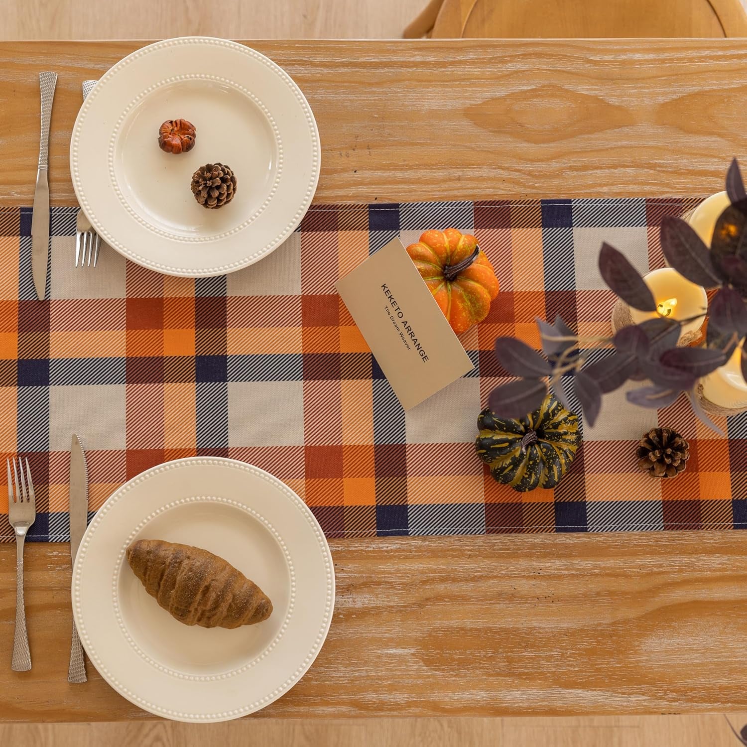 Fall Table Runner Plaid Checkered Pattern Thanksgiving Autumn Harvest Cloth Dining Centerpiece Party Table Decor Fall Decorations for Home 13 X 48 Inch