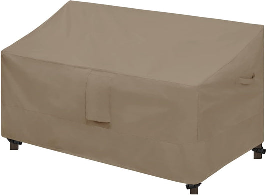 Waterproof Patio Sofa Cover UV Resistant 2 Seater Outdoor Loveseat Cover Weatherproof Lawn Patio Furniture Cover with Tape Sealed Seam (58Wx32.5Dx31H Inch, Camel)