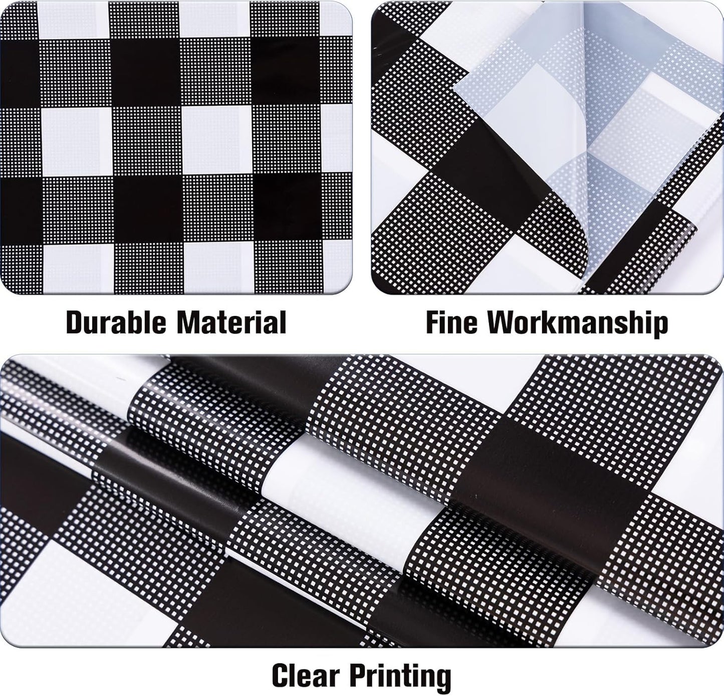 3 Packs Black Gingham Tablecloths 54 X 108 Inch Black and White Checkered Tablecloth Disposable Plastic Plaid Picnic Tablecover Waterproof Fall Checkered Table Cloth for Camping Halloween Party
