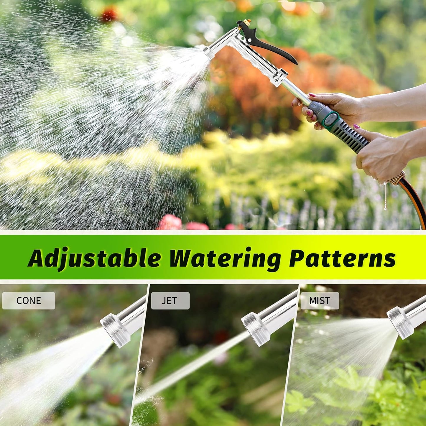 Garden Hose Nozzle, 1 Pack High Pressure Nozzle, Full Size Pistol Grip Water Sprayer with Threaded Front, Adjustable Spray Water Flow for Car Washing, Plants Watering, Pets Showering, Cleaning
