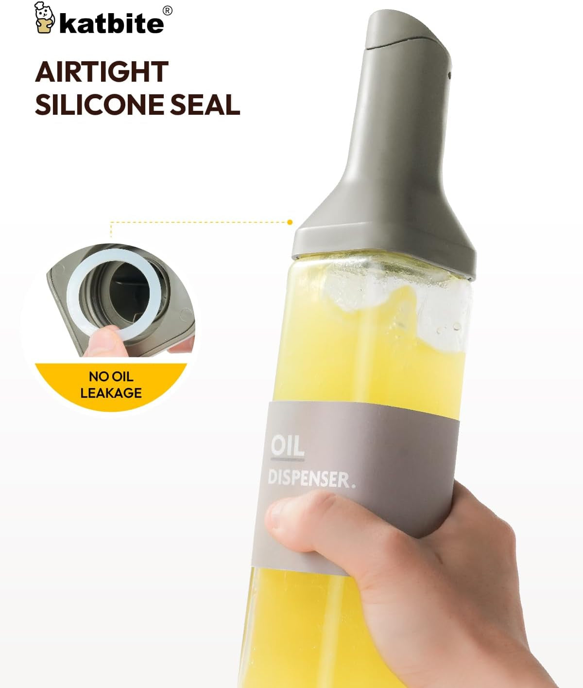 16Oz Glass Olive Oil Dispenser Bottle for Kitchen Cooking - Leakproof Kitchen Essential with Precise Pouring Spout for Salad, Air Fryer, BBQ, Non-Stick Pans, Easy Refill and Use, Dark Grey