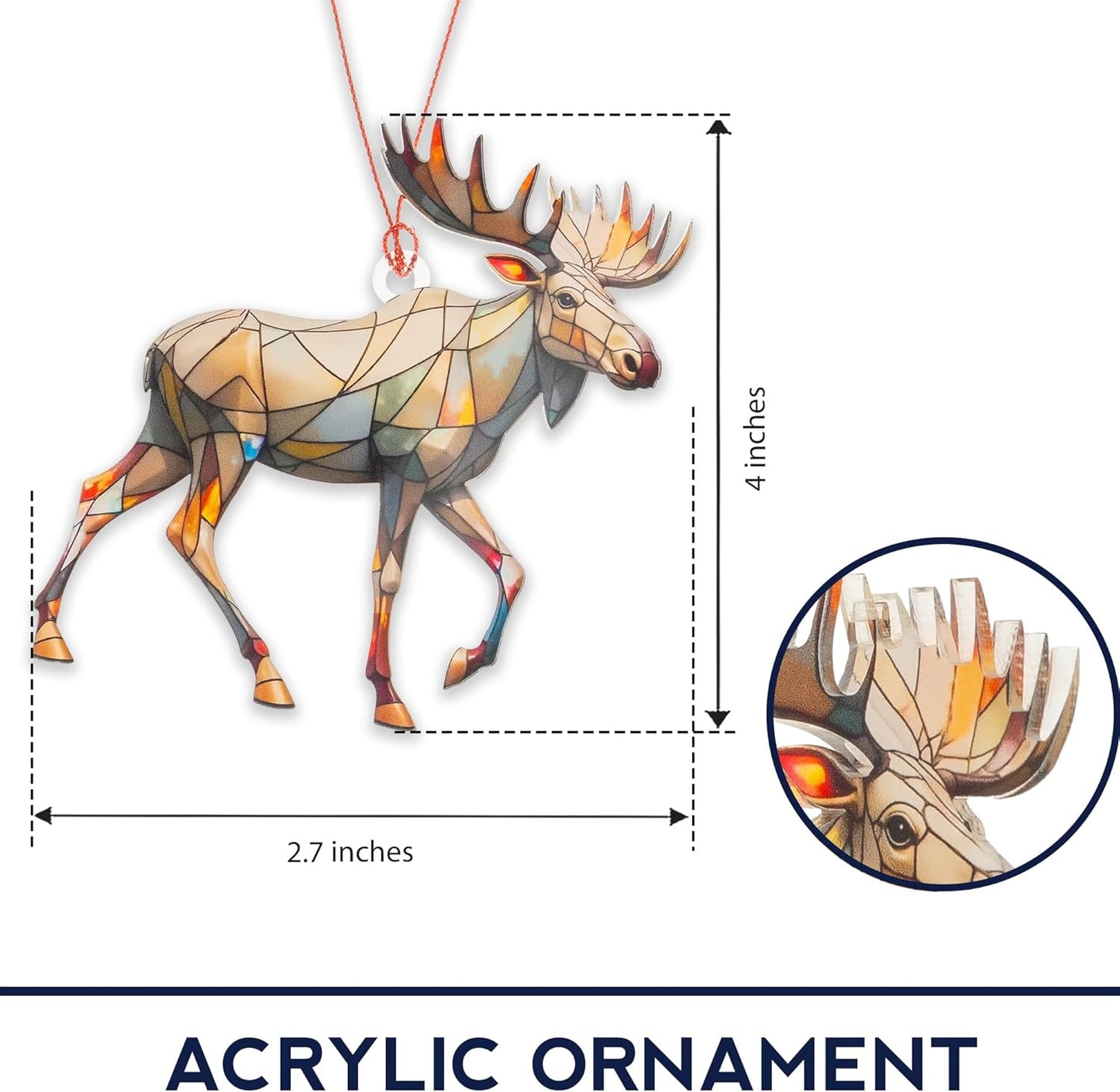 Moose Ornaments for Christmas Tree, Christmas Moose Suncatchers for Windows Hanging, Unique Hunting Ornament, Animal Lover Gifts for Men Women, Animal Christmas Ornaments, Moose Gifts