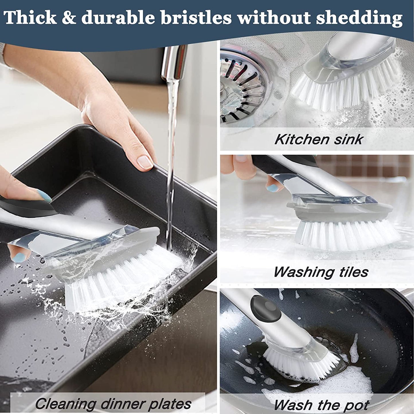 Brush Refills for OXO Dish Brush - 4 Pack Dish Brush Cleaning Soap Dispensing Head Replacement for Scrubber(Grey)