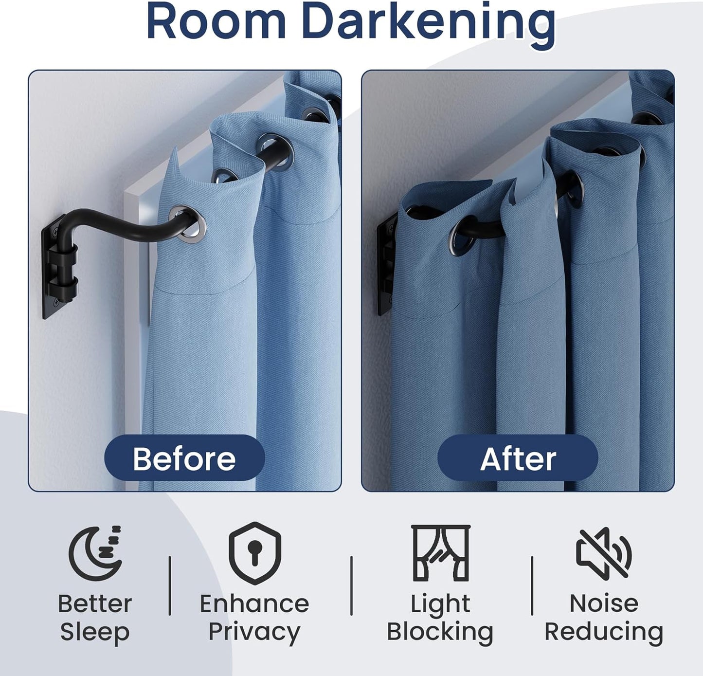Blackout Curtain Rod for Windows 28 to 48, Wrap around Curtain Rods for Bedroom, Living Room, Adjustable from 30 to 57 Inches, Matte Black