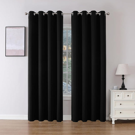84-Inch Blackout Curtains - Set of 2 Thermal Insulated Grommet Drapes for Bedroom and Living Room, Room Darkening, Black (W52 x L84 Inch)