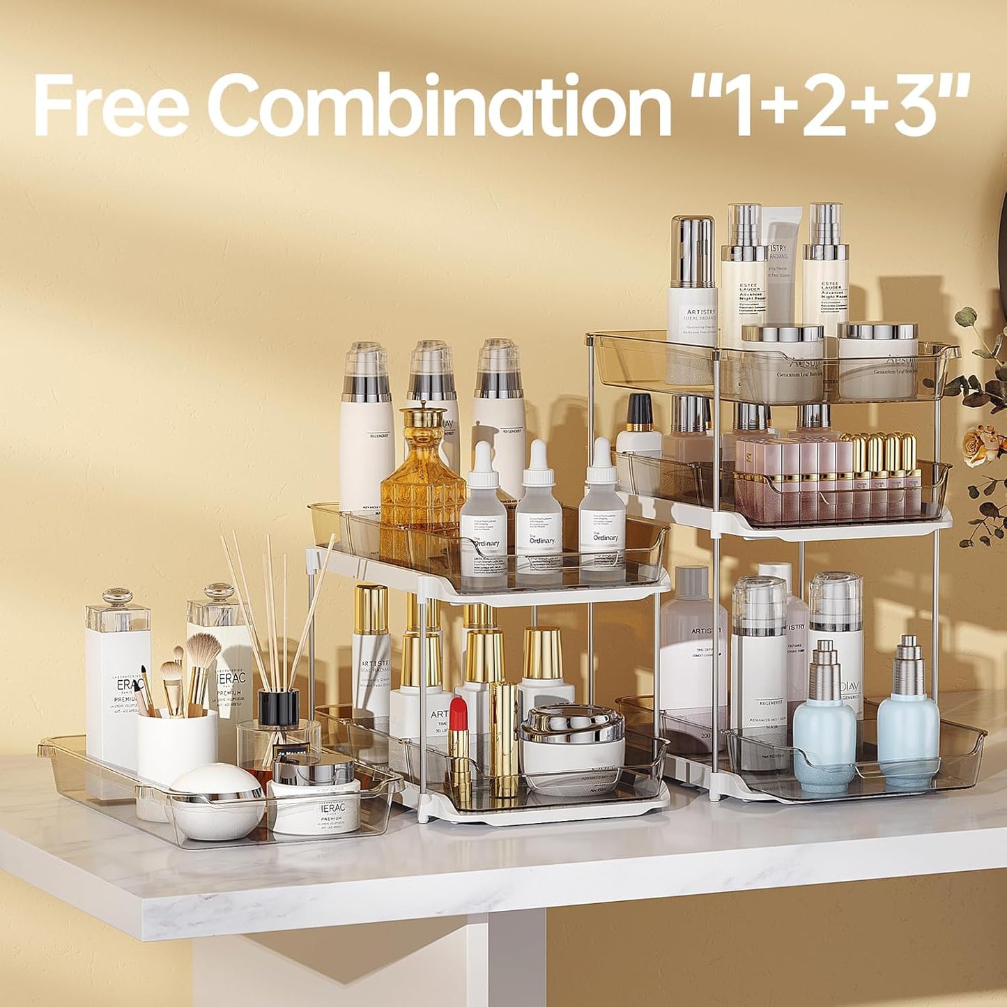2 Sets of 3-Tier Bathroom under Sink Organizers and Storage, Multi-Purpose Stackable Pantry Organization and Storage, Grey