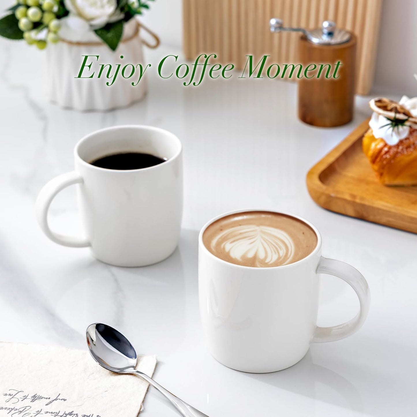 12 oz Ceramic Coffee Mugs Set of 12 with Large Handle - Lightweight, Dishwasher & Microwave Safe for Latte, Cappuccino, Cocoa, and Milk
