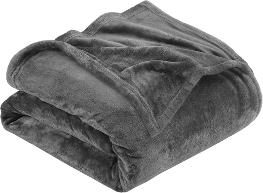 Fleece Blanket Queen Size Grey 300GSM Luxury Anti-Static Fuzzy Soft Microfiber Bed Blanket (90X90 Inch)