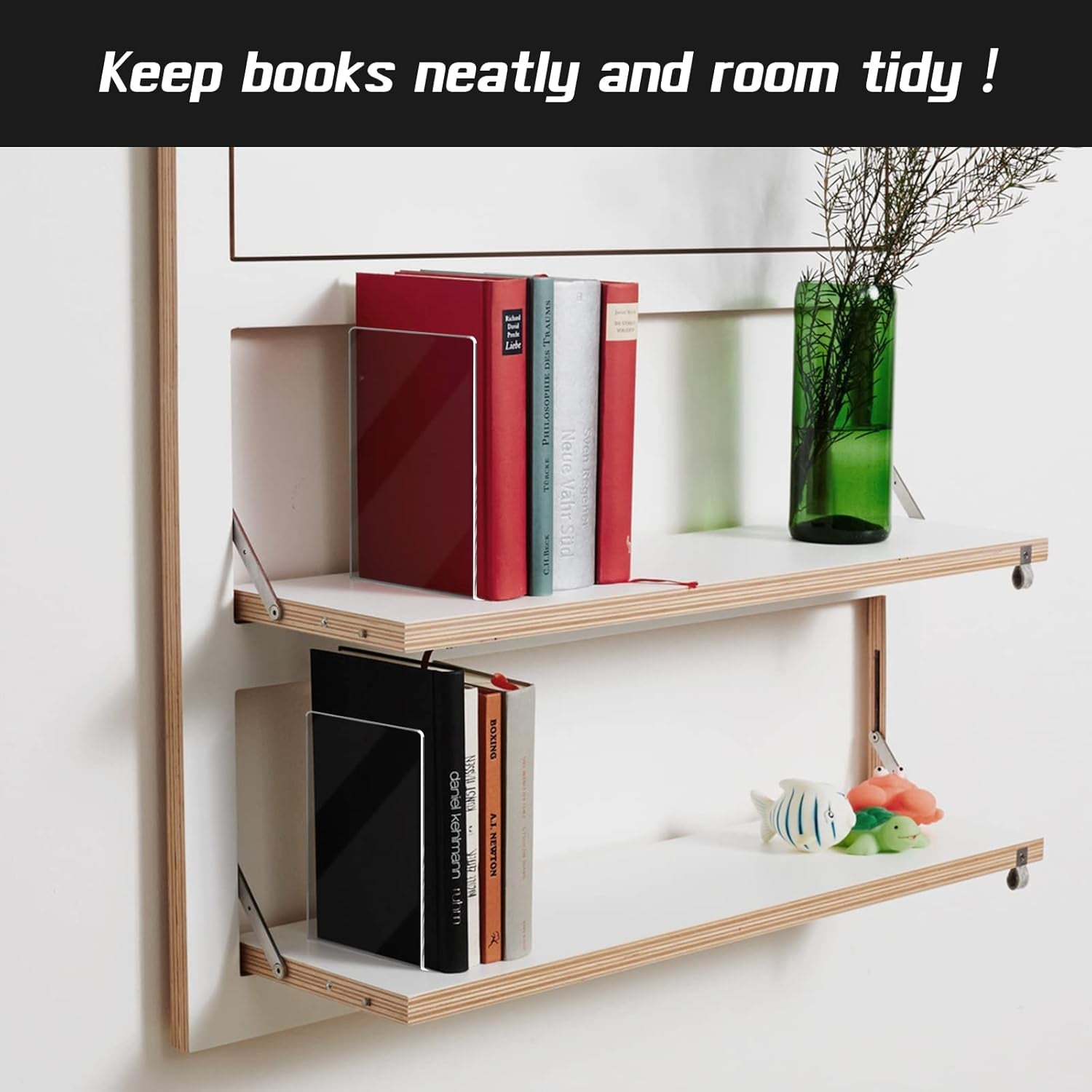 Book Ends, 8 Pcs Book Ends Acrylic Bookends for Shelves, Clear Book Holder Stand, Non-Skid Decorative Bookend, Study Book Organizer for Home Library Office, 5 X 5 X 7.3 Inch