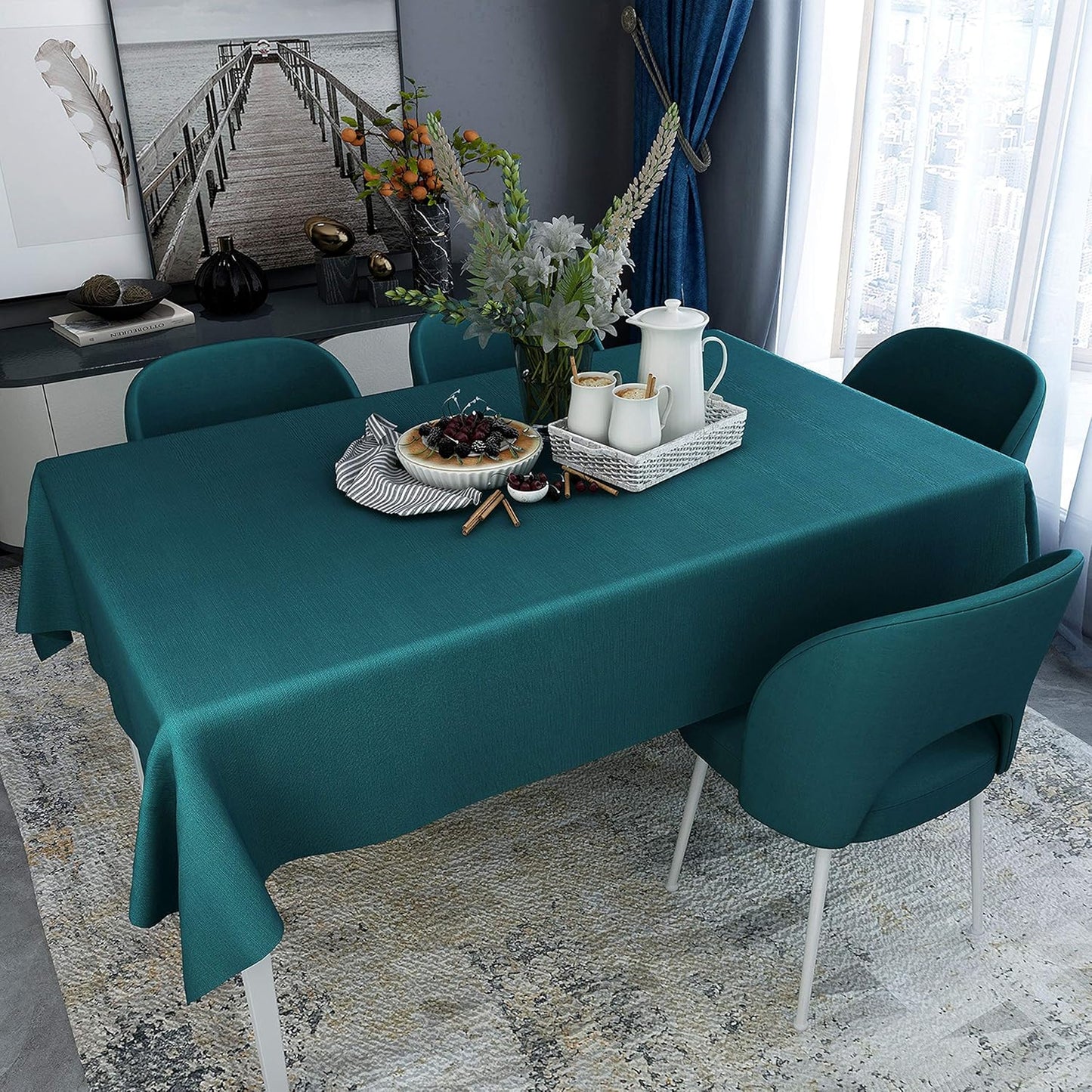 Vinyl Tablecloth for Picnic Camping Outdoor, 100% Waterproof Oil-Proof Spill-Proof PVC Table Cloth, Wipeable Thick Square Tablecloth Cover (54 X 54 Inch, Eden)