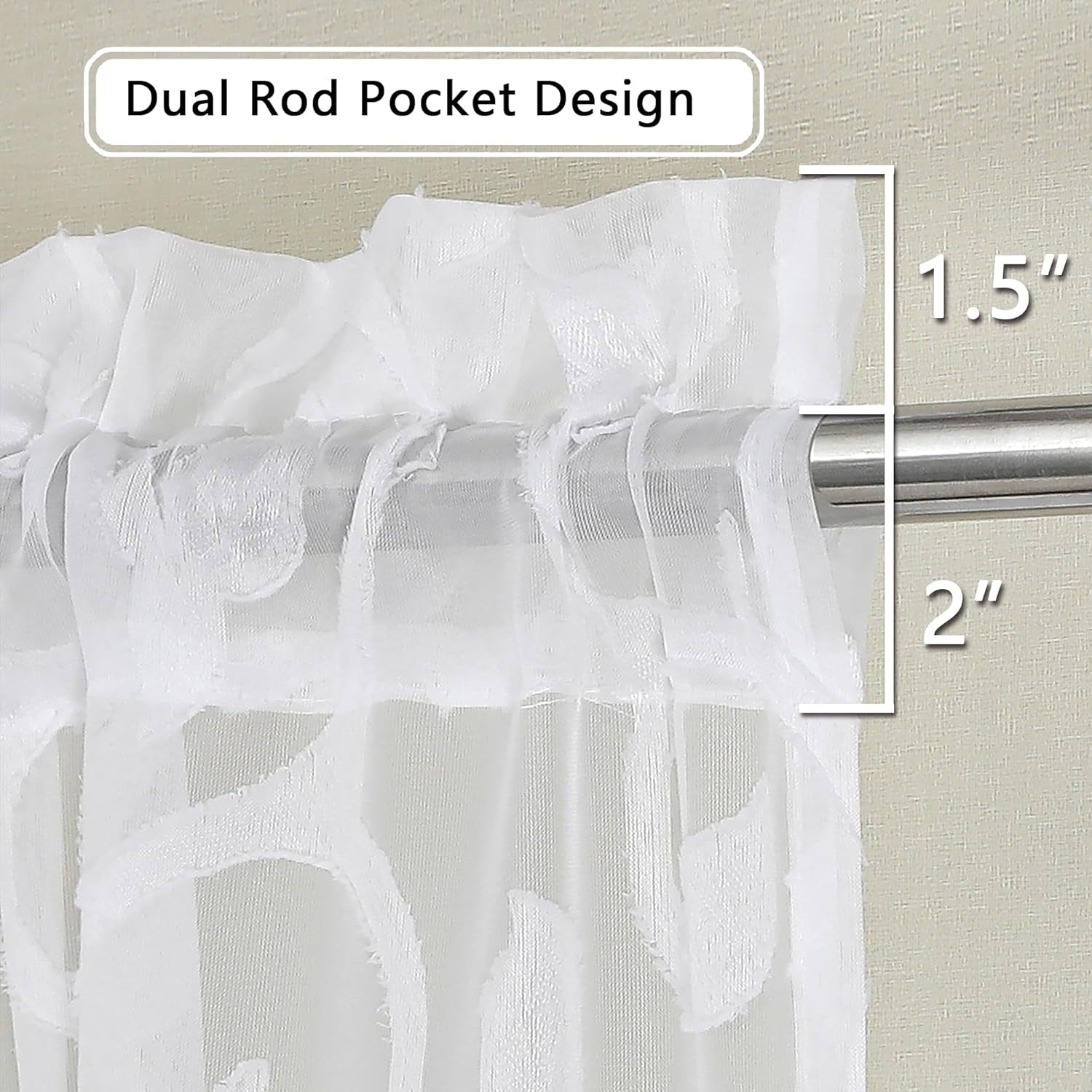 Furman Sheer White Curtains 45 Inch Length 2 Panels Set for Living Room Bedroom Bathroom Window, Airy Jacquard Clip Short Curtains for Small Window, 40Wx45L Inch