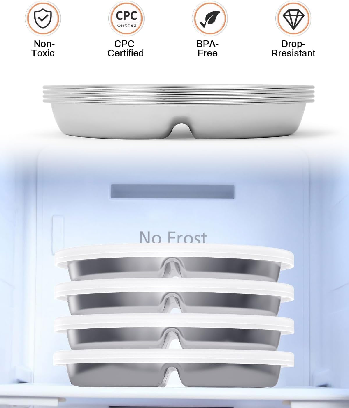 Stainless Steel Kids Plates with Lid 2 Packs, Deepened 9" Portion Control Plate Divided Plate for Adults Bariatric Weight Loss & Diabetic Diet, Non Toxic Unbreakable Toddlers Lunch Dishes
