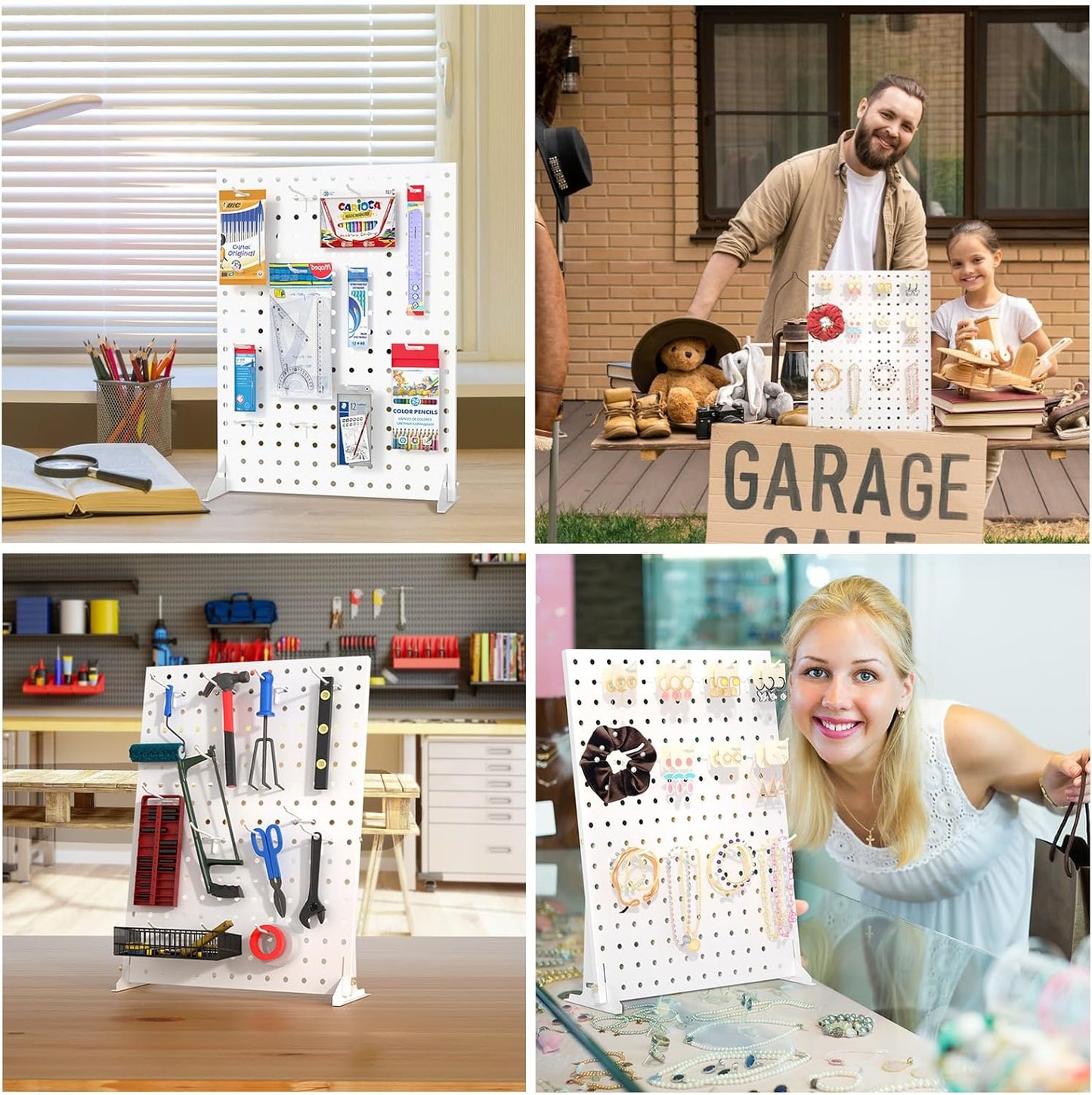 Peg Board Display - Vendors Pegboard Display Stand with Peg Hooks, Stands for Craft Shows & Fairs - Jewelry Retail Display Rack for Accessories - Earring & Pin Stands 1SET White(16X12Inch)
