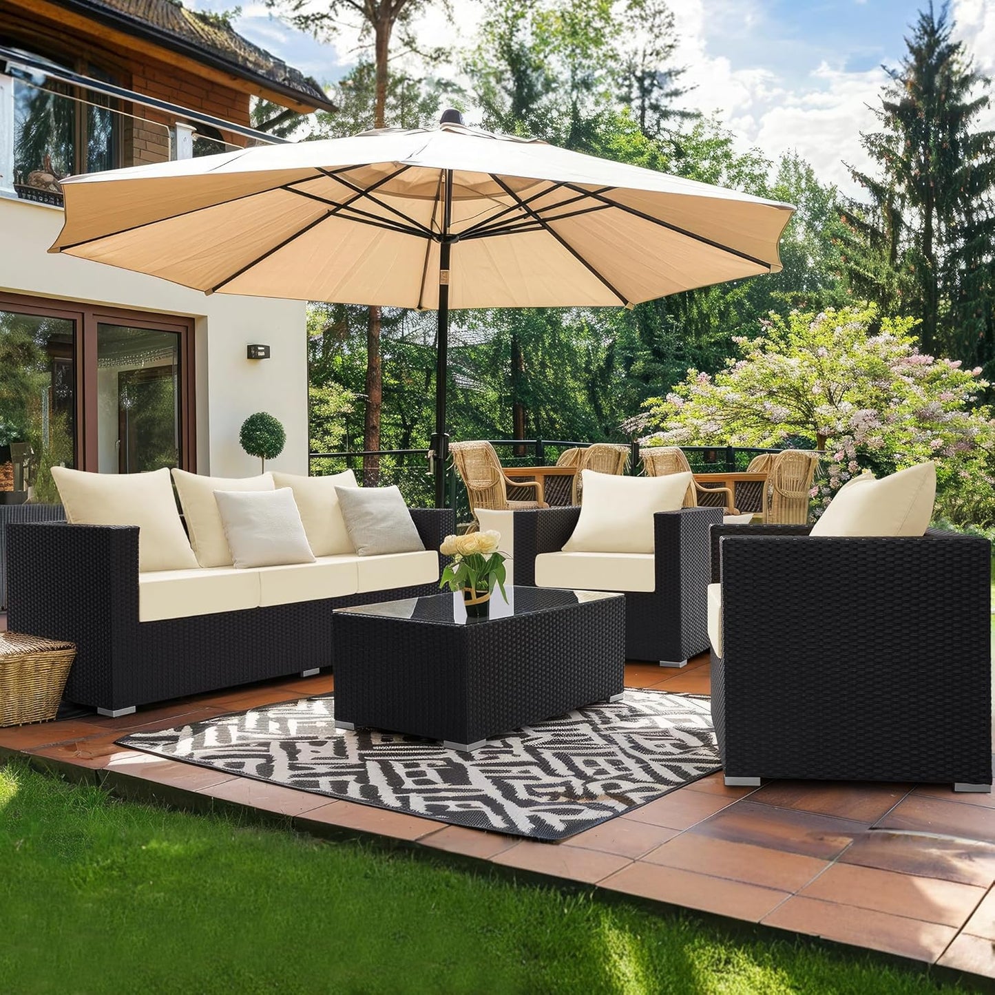 ® Outdoor Seat Cushions 24 X 24 X 5.75 Inch, Waterproof & Fade Resistant Patio Furniture Replacement Cushions with Removable Cover for Chair, Sofa, Couch, Wicker, Beige
