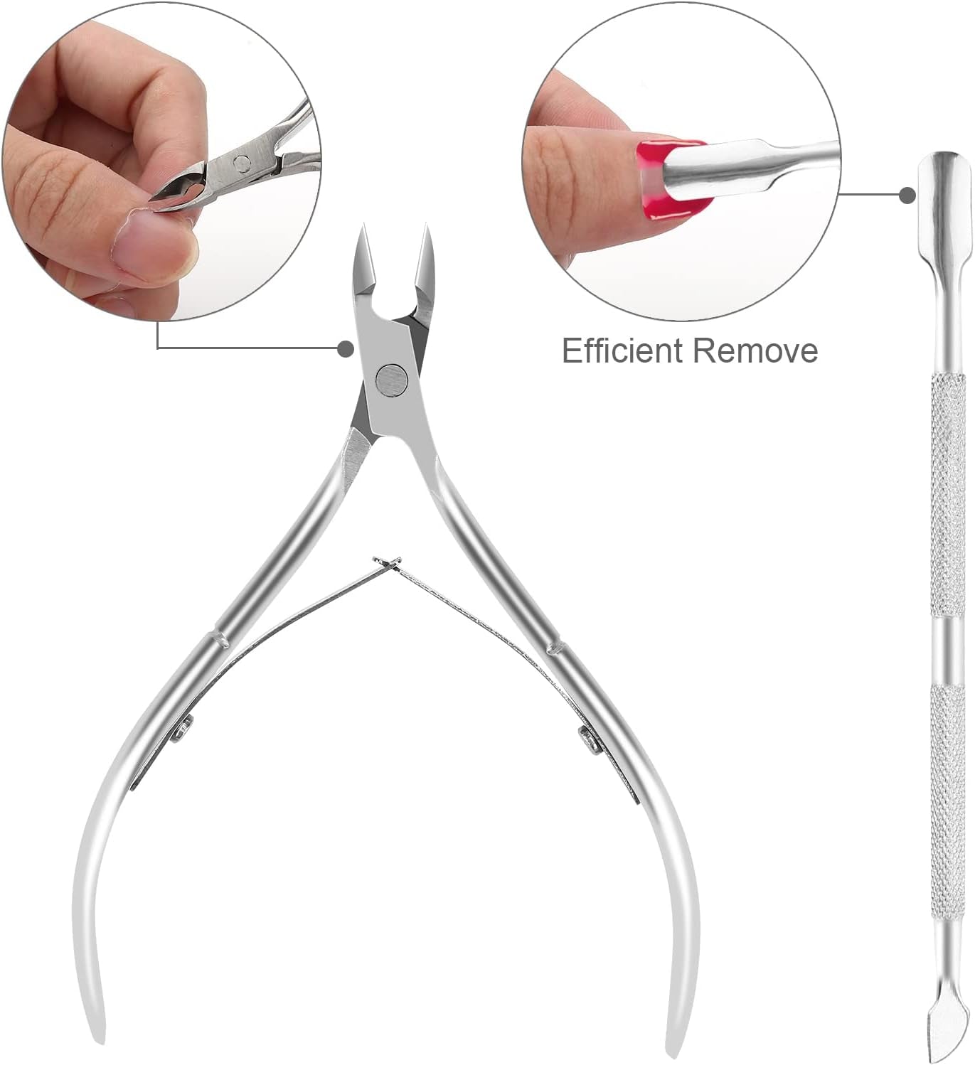 Metal Nail Cuticle Trimmer with Cuticle Pusher and Cutter, 2 PCS Professional Cuticle Remover Tool Kit, Cuticle Cutter Set, Cuticle Nippers, Cuticle Clippers for Women, Manicure Pedicure Tool