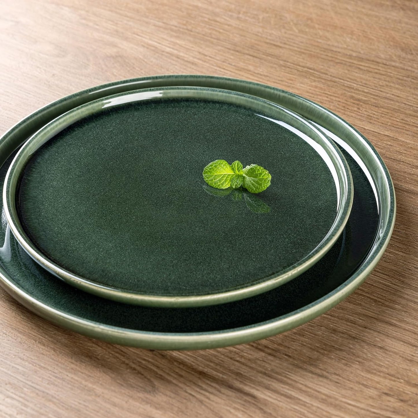 Ceramic Dinnerware Set for Six - 18-Piece Stoneware Plate and Bowl Collection with Reactive Glaze Finish, Scratch Resistant, Dishwasher and Microwave Safe, Earth Green