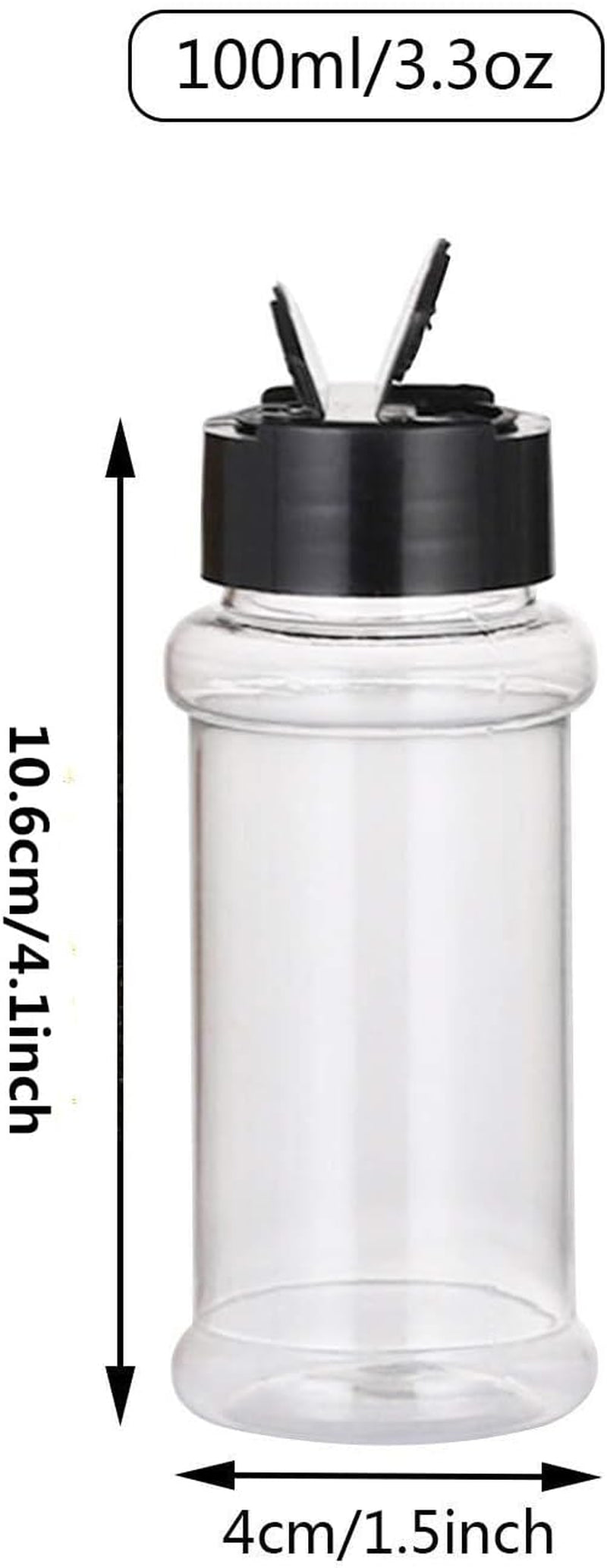 12 PACK - 3.3 Oz Plastic Spice Jars Bottles Containers with Black Screw Lids to Pour or Shake - Perfect for Storing Spice, Herbs and Powders - Lined Cap - BPA Free