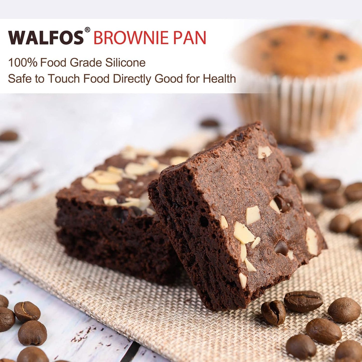Silicone Brownie Pan, 9-Cavity Non-Stick Square Baking Pan, Perfect for Brownies, Cornbread, Muffin and Cakes, BPA Free and Dishwasher Safe