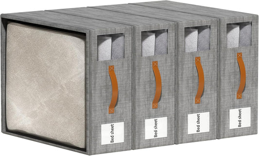 Bed Sheet Organizers and Storage, 4 Pack Foldable Closet Organizer and Storage, Sheets Set Folder for Bedding Sheets, Duvet Covers and Pillow Cases (Grey)