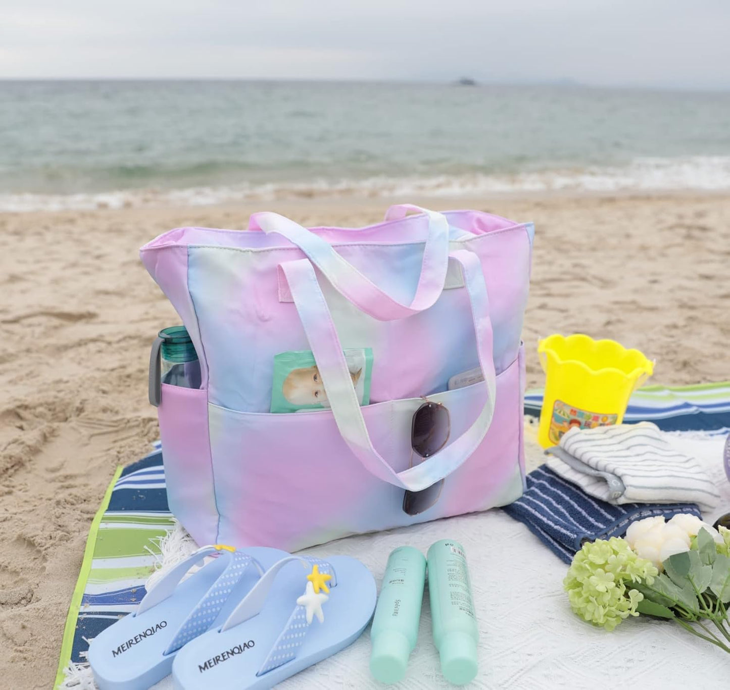 Beach Pool Bags Tote for Women Ladies Large Gym Tote Carry on Bag with Wet Compartment for Weekender Travel Waterproof