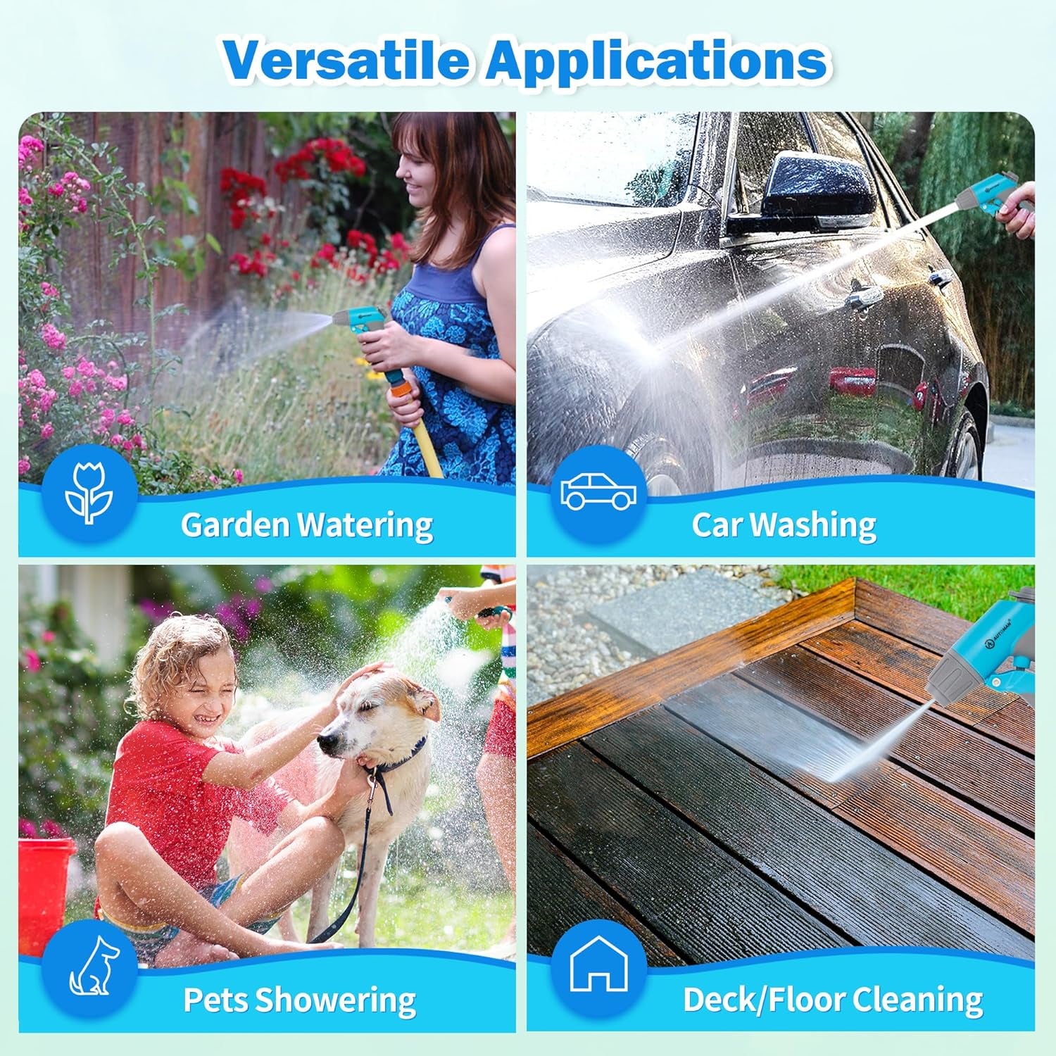 Garden Hose Nozzle, 4 Adjustable Patterns Hose Sprayer, Heavy Duty High Pressure Water Hose Nozzle for Pets Bathing and Cleaning, Car Washing, Watering Plants in Lawn and Garden & Outdoor Fun.