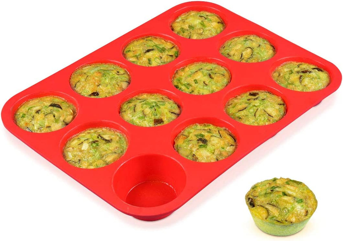 Regular 12 Cups Muffin Pan, 9" Cake Pan Silicone with Metal Frame