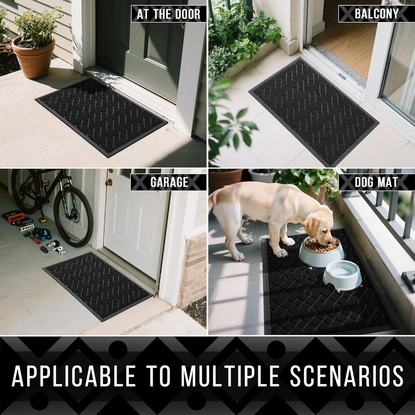 Outdoor Mats for Front Door, All-Season Waterproof Door Mat outside Entrance, All Weather Non-Slip Doormat, Stain and Fade Resistant, Easy Clean Patio Porch Indoor Entryway Mat, 29.5X17, Black