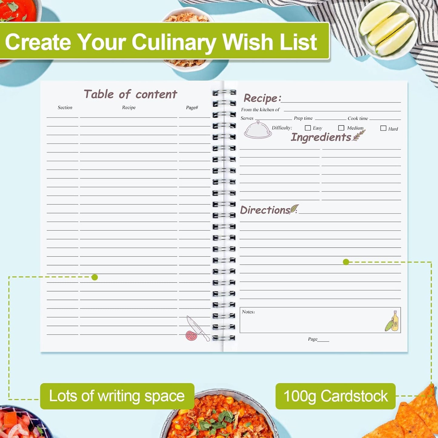 Recipe Book, 5.6"X 8.2" Recipe Book to Write in Your Own Recipes, Blank Recipe Book, Recipe Notebook, Recipe Journal Hold 170 Recipes