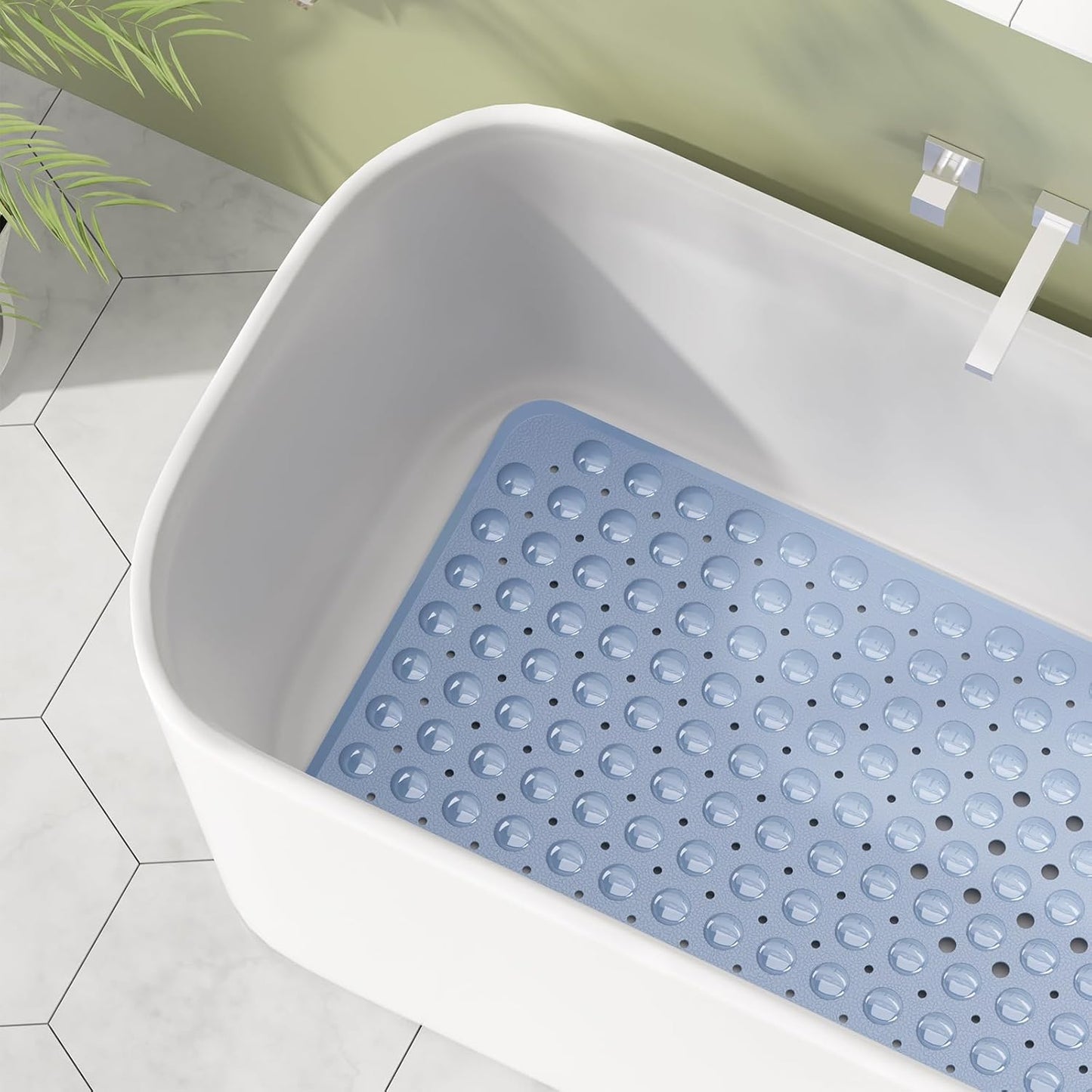 Shower Mat Non Slip 40 X 16 Inches, Shower Stall Mats with Suction Cups and Drain Holes, Non Slip Bath Mat for Tub for Elderly & Kids, Baby Blue