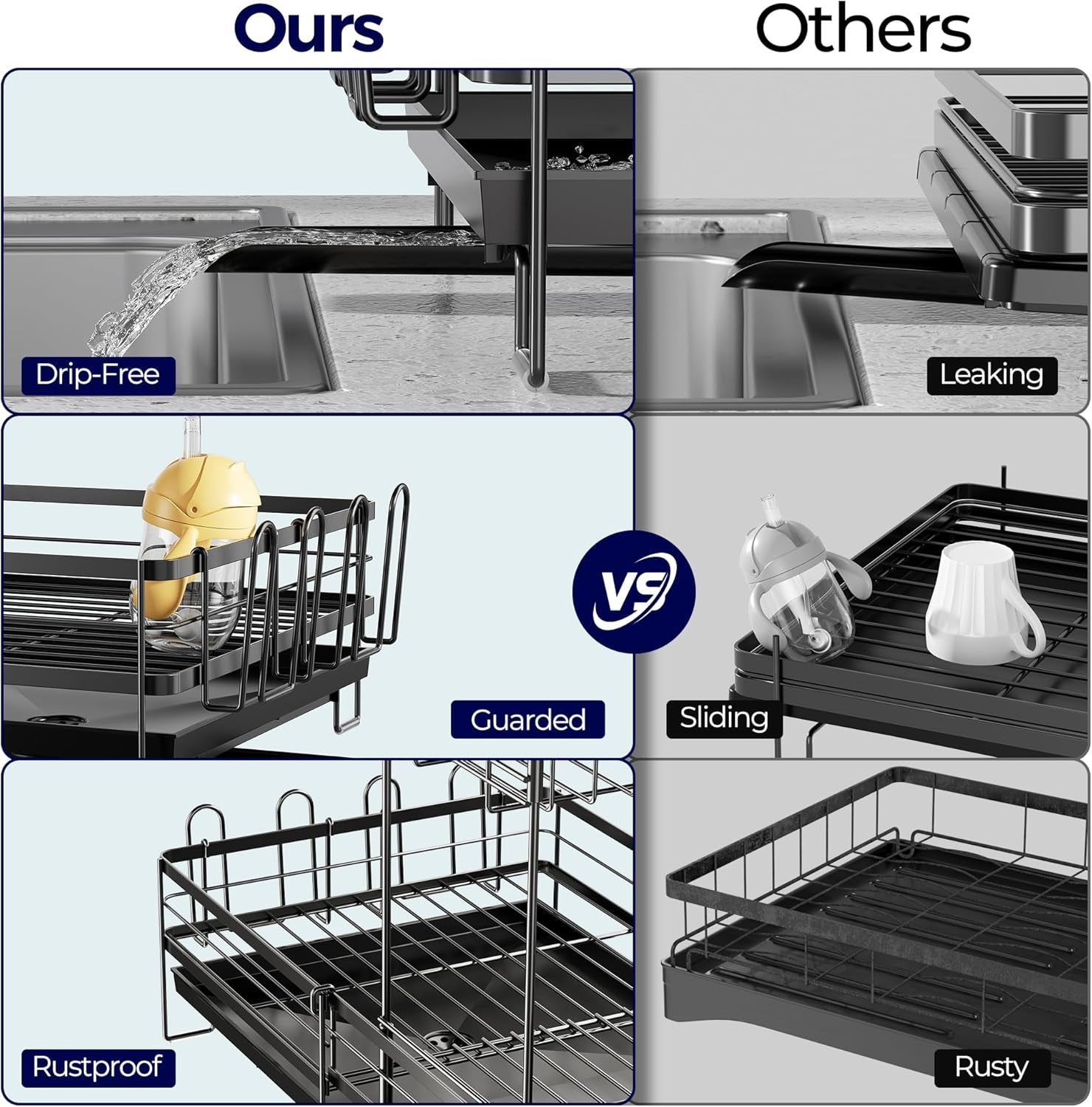 2 Tier Large Dish Drying Rack - Extendable Dish Rack for Kitchen Counter, Multifunctional Dish Drainer with Drainboard Set, Dishrack with Utensil Holder & Cup Holder, 13.4"-28.7" L X 11.8" W
