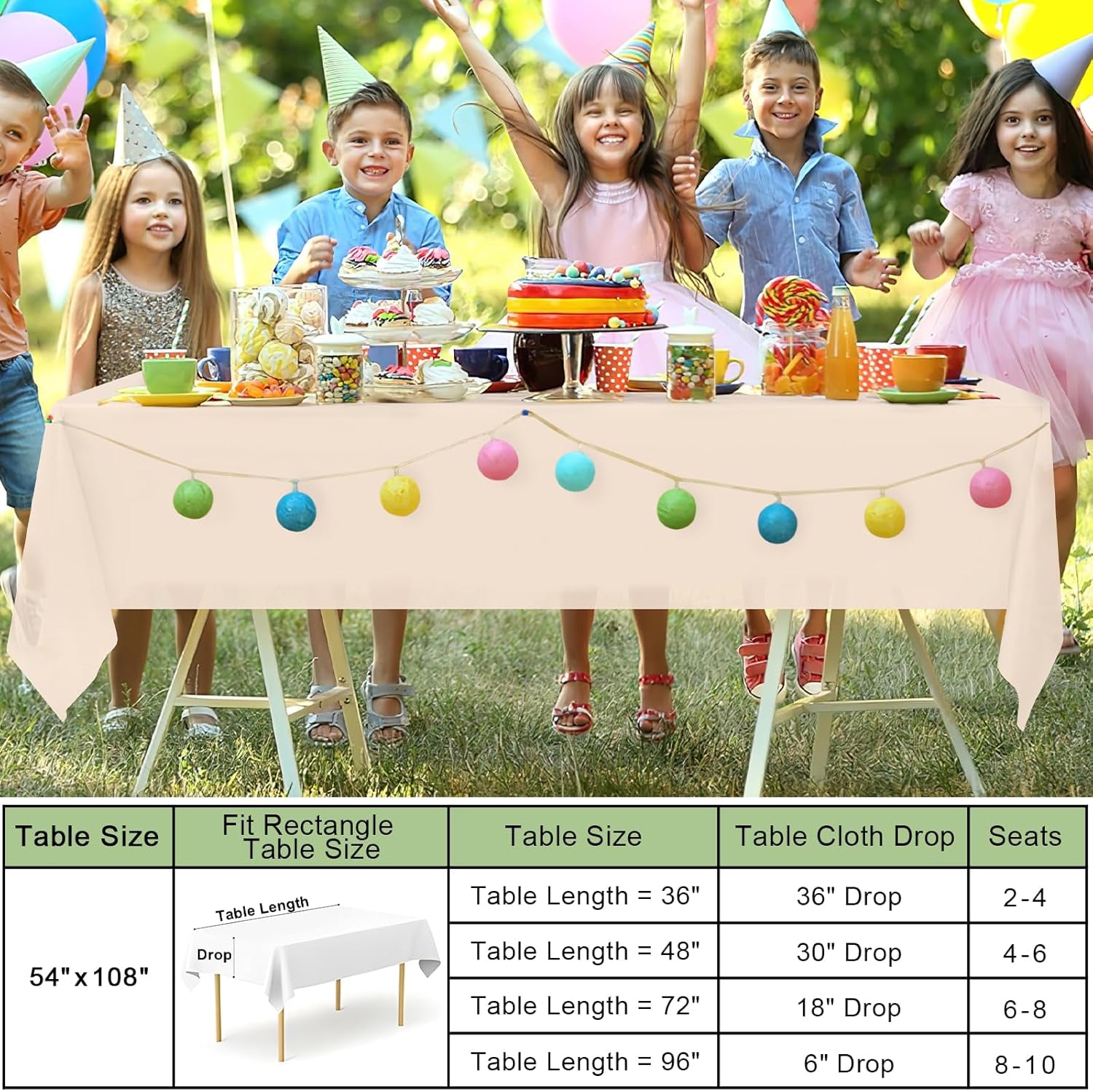 6 Packs Disposable Plastic Table Cloth, 54 X 108 Inch Waterproof Rectangle Tablecloth, Leakproof & Sturdy Decorative Table Covers for Picnic, Party and Outdoor, Ivory