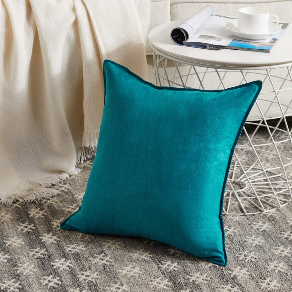 2 Packs Premium Faux Suede Decorative Throw Pillow Covers, Super Soft Square Pillow Case,Solid Cushion Cover for Couch/Sofa/Bedroom (16"X 16",Set of 2, Teal)