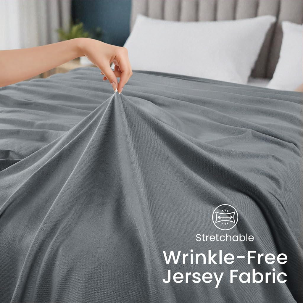 Knit Blanket Queen Size (90X90 Inches, Grey) Soft Lightweight Jersey Breathable Sweatshirt Blanket for Bed,Couch & Sofa
