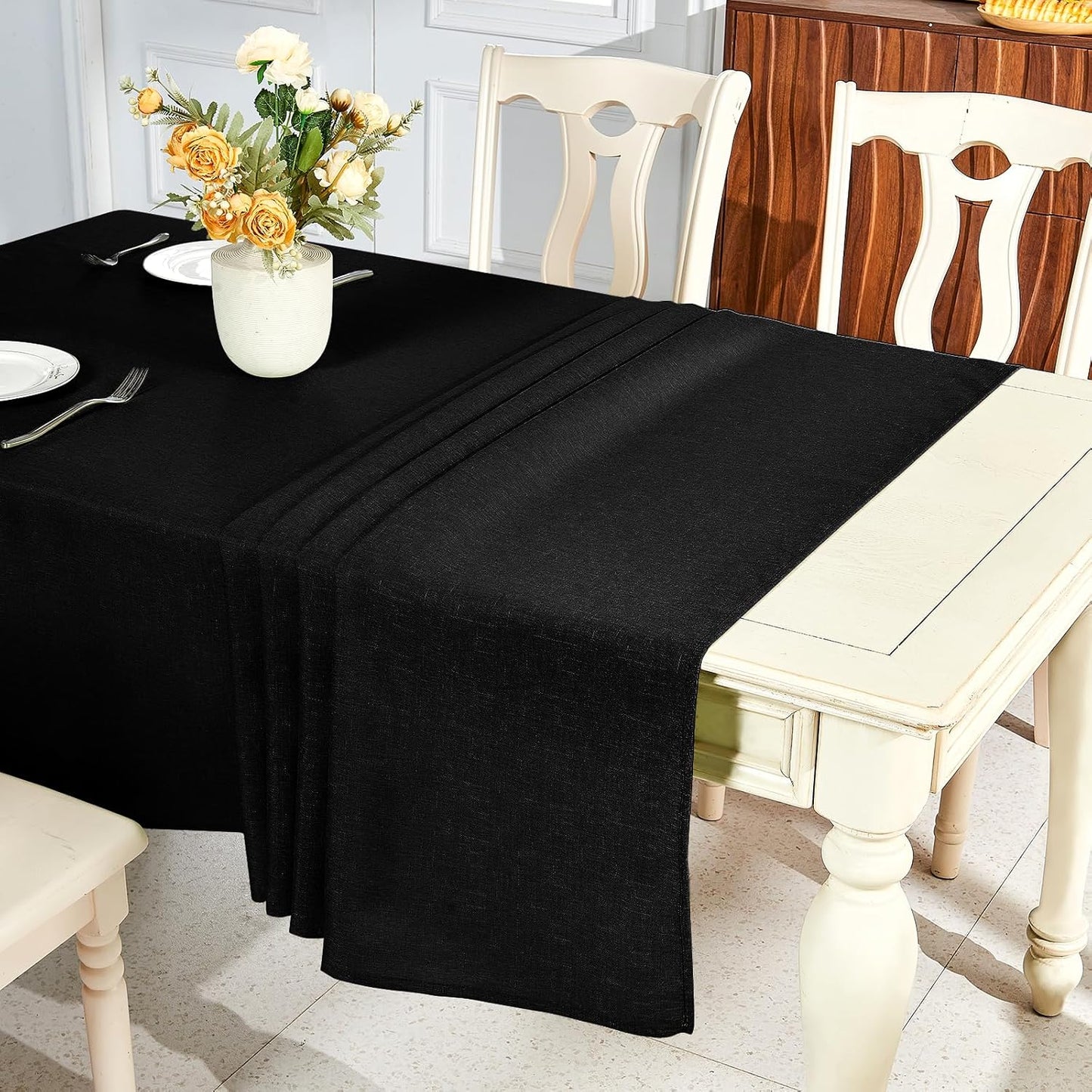 Textured Linen Table Cloth for Rectangle Table - Waterproof Fabric Tablecloth Rectangular Wrinkle Free Wipeable Dining Cover for Wedding/Birthday/Party Decor, 52 X 70 Inch