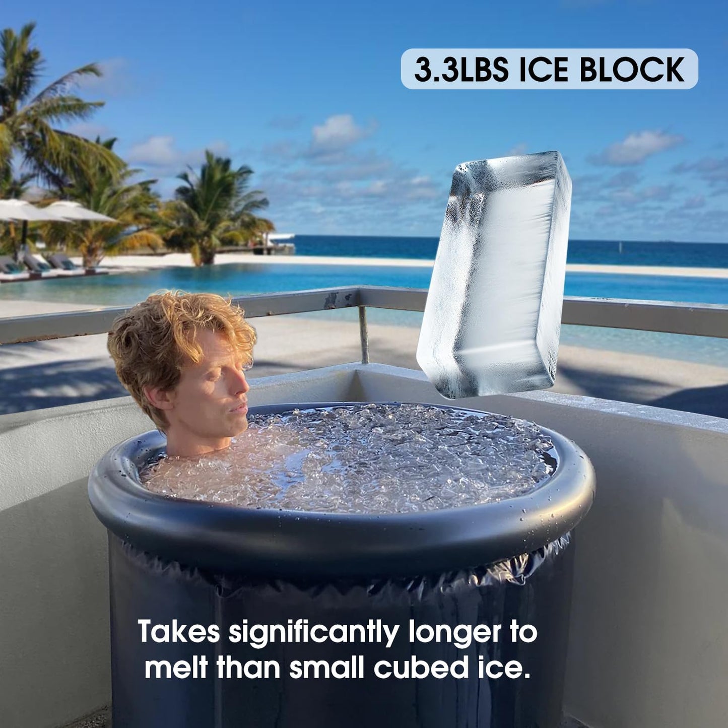 Extra Large Ice Block Mold for Ice Bath Cold Plunge Accessories Chiller Cooler, 2 Pack for 6.6LB Ice, Steel Reinforced Stackable Silicone Ice Molds with Lids for Big Giant Ice Brick, Black