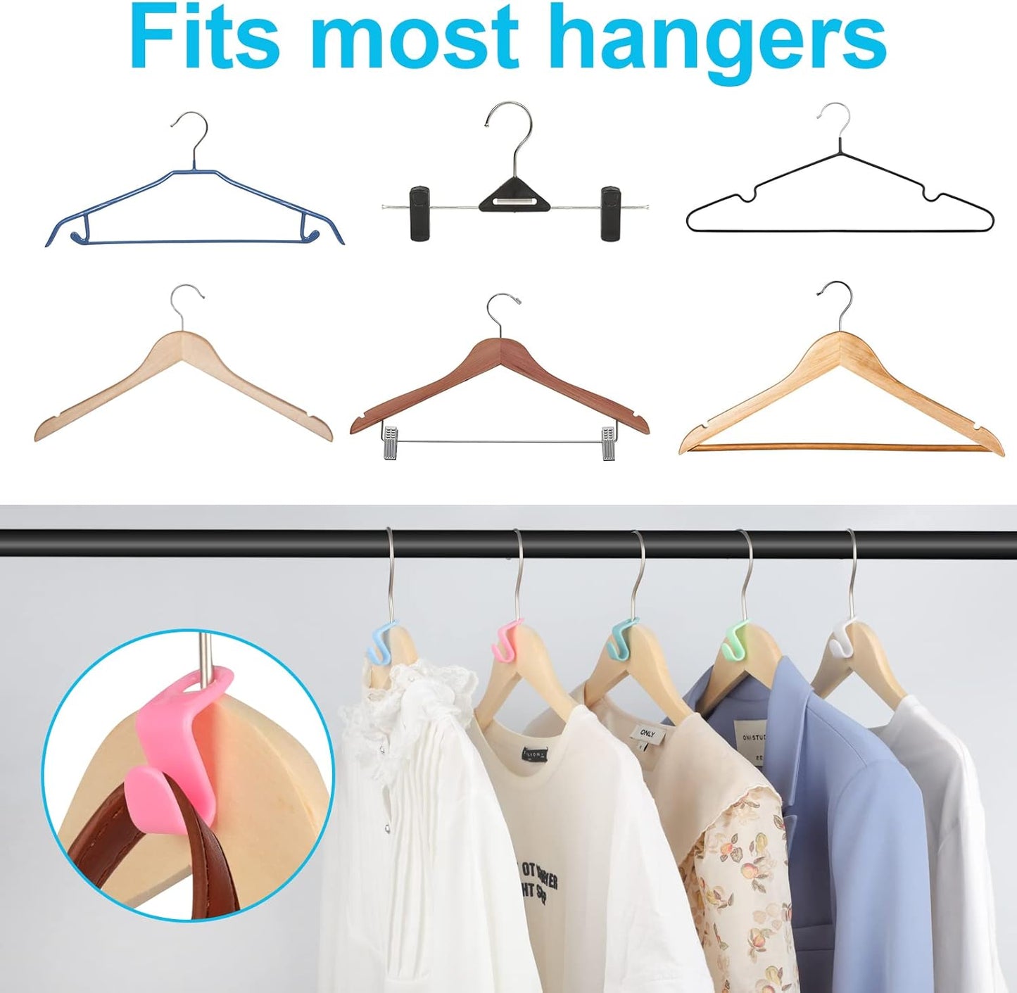 100 PCS Hanger Connector Hooks, Space Saving Hooks and Clips for Plastic Hangers (5 Color)