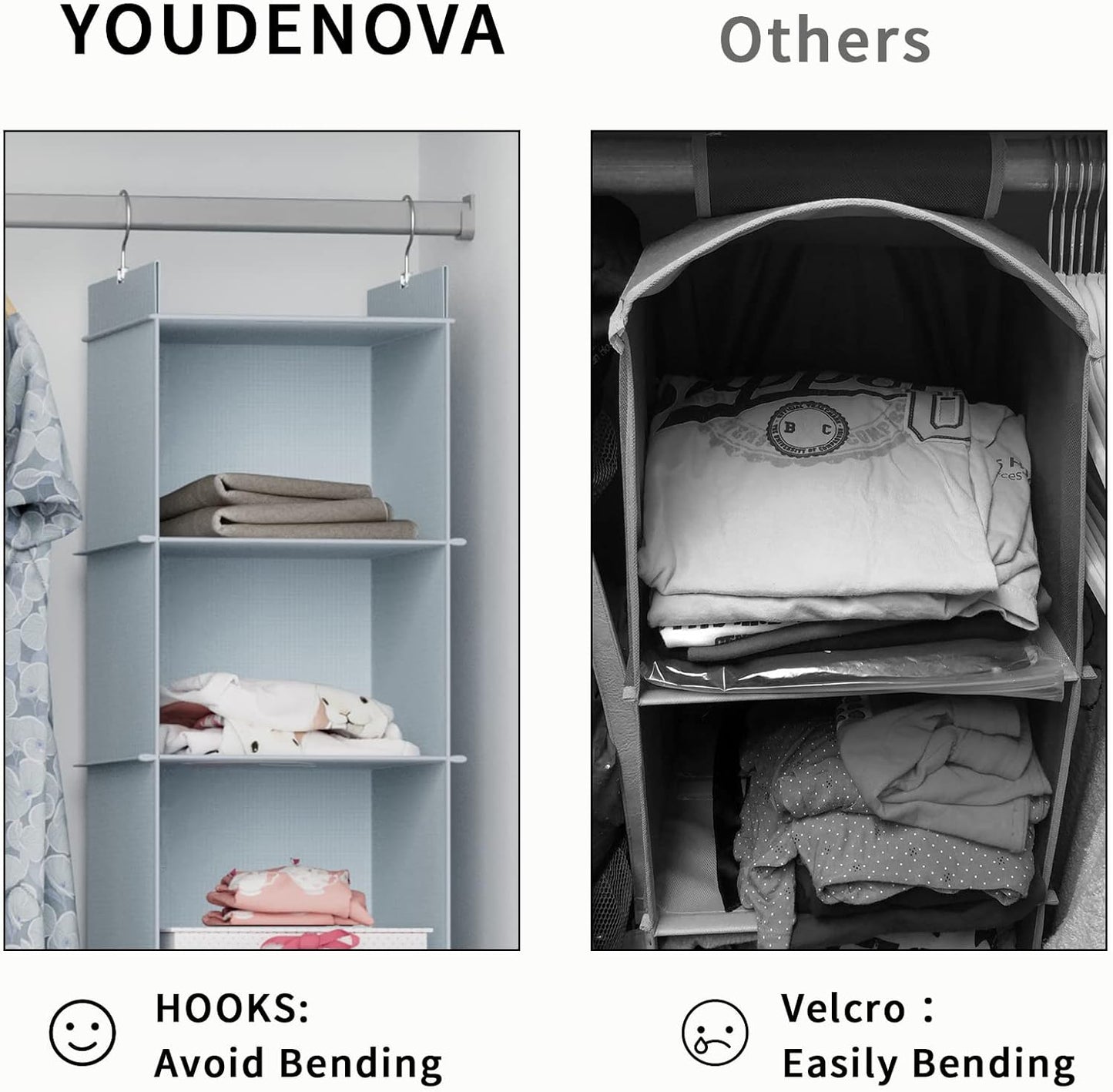 Hanging Closet Organizer, 4-Shelf Closet Hanging Shelves, Grey