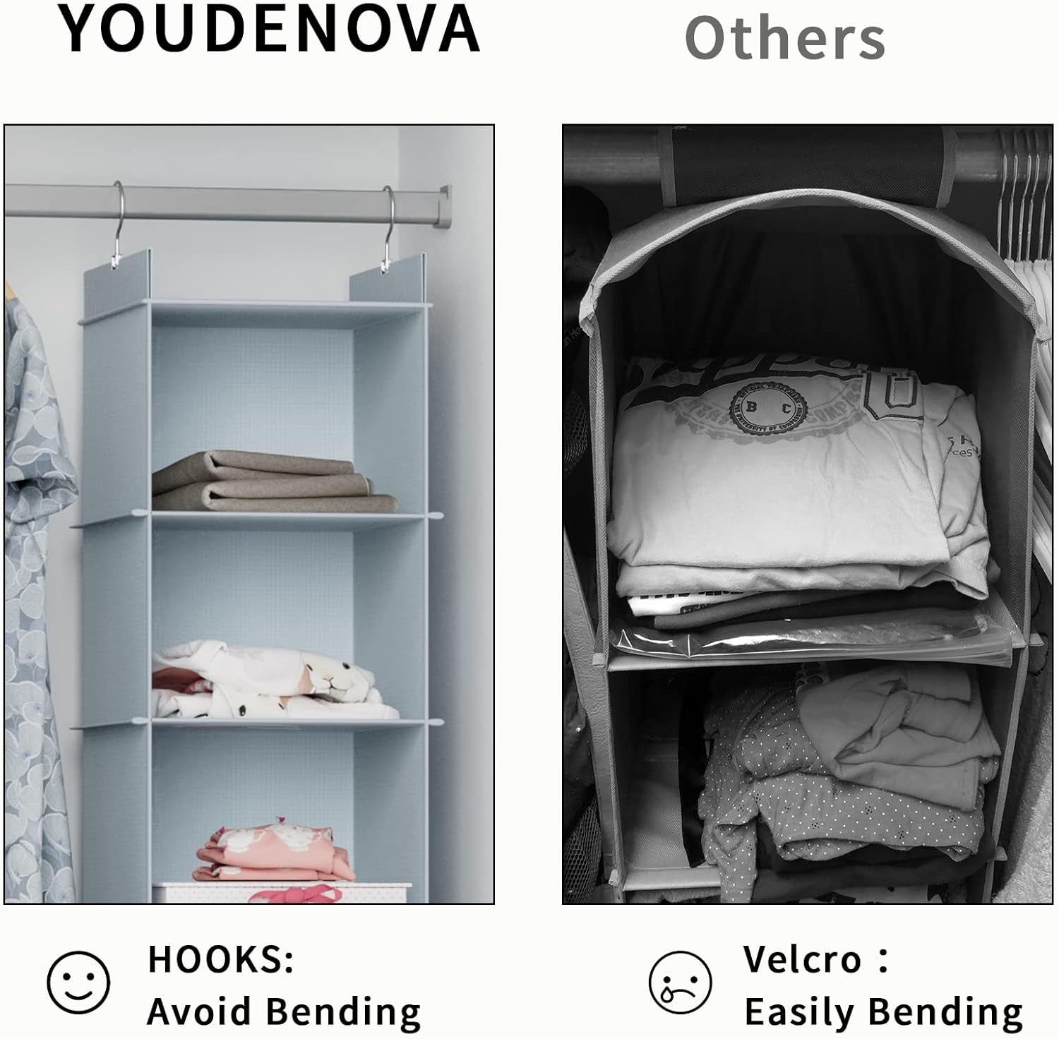 Hanging Closet Organizer, 4-Shelf Closet Hanging Shelves, Grey