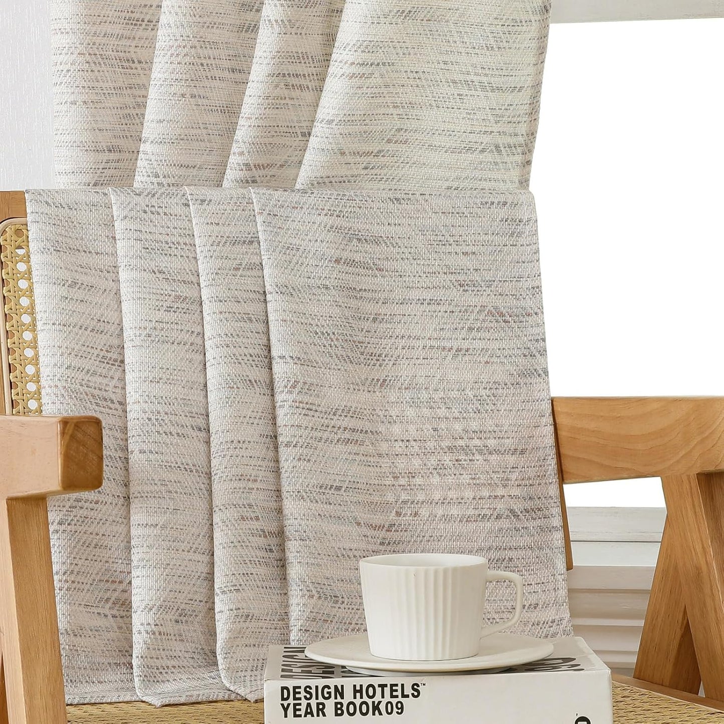 Linen Blend Curtains 84 Inch Length 2 Panels Set, Light Filtering Soft Airy Rhombus Printed Rod Pocket Window Drapes for Living Room, 38Wx84L Inch, 2 PCS