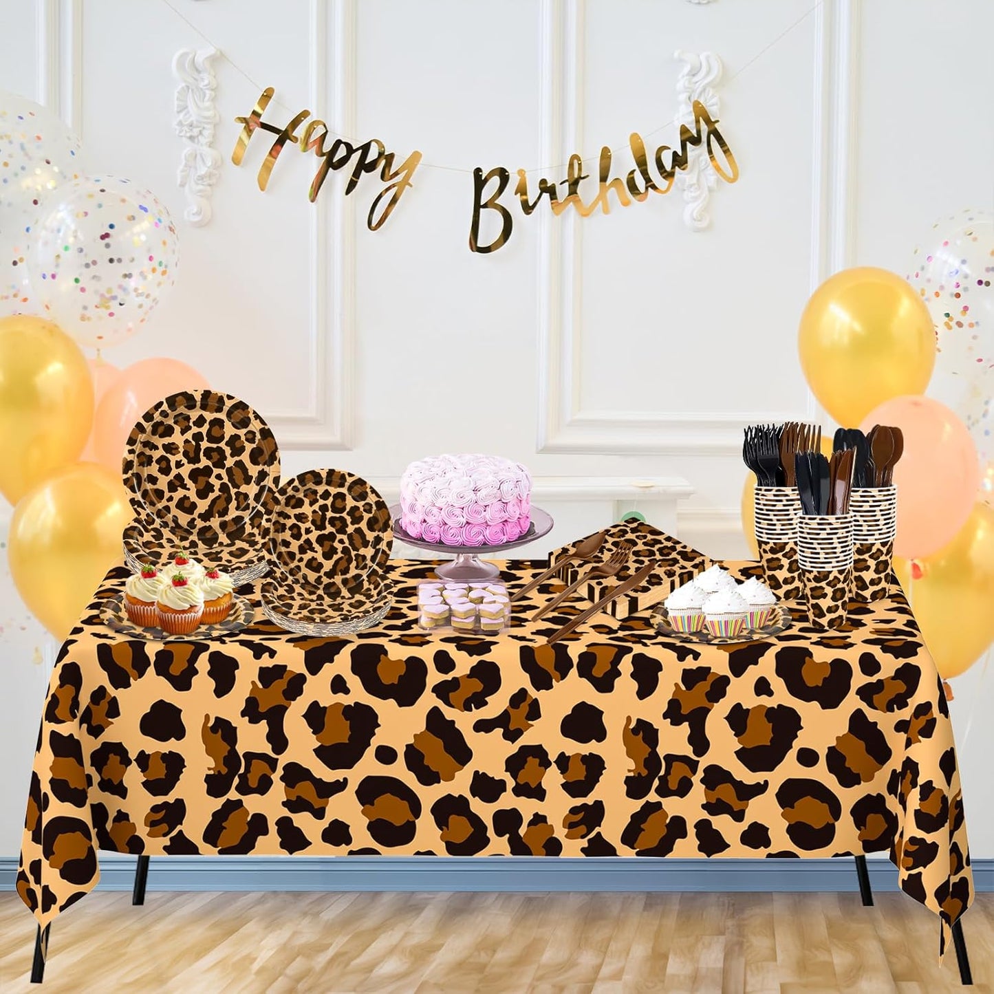 176 Pcs Cheetah Print Plates and Napkins Party Supplies, Leopard Print Birthday Decorations Tableware, Plate, Cup, Napkin, Safari Animal Leopard Theme Birthday Baby Shower Party Supplies
