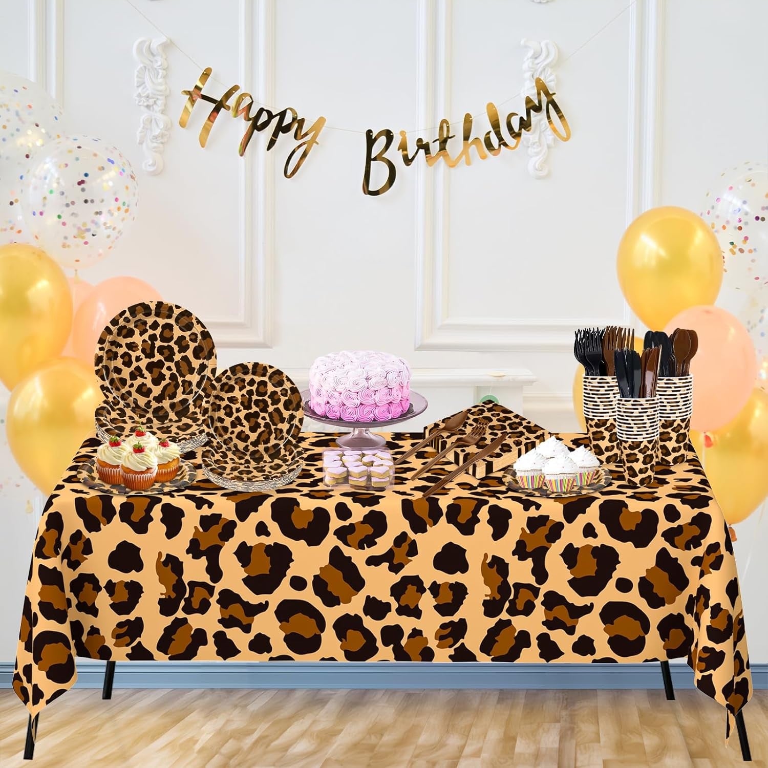 176 Pcs Cheetah Print Plates and Napkins Party Supplies, Leopard Print Birthday Decorations Tableware, Plate, Cup, Napkin, Safari Animal Leopard Theme Birthday Baby Shower Party Supplies