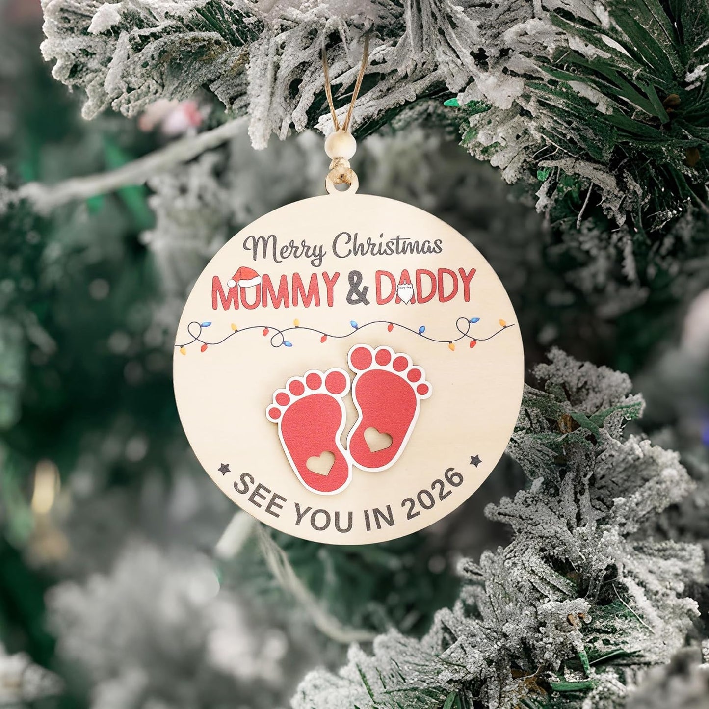 Merry Christmas Mommy and Daddy See You in 2026, Wooden Expecting Baby Ornament 2026, Pregnancy Announcement for Husband Grandparents Family Aunt, Gifts for Expecting Parents, Parents to Be Gifts