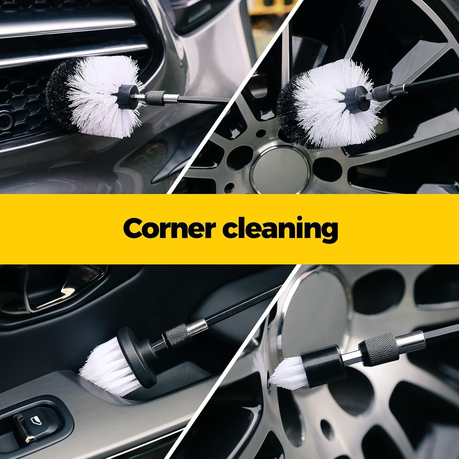 7Pack Drill Brush Attachment Set-Car Interior Detailing Kit,Power Scrubber Brush Extended Long Attachment for Bathroom, Car,Shower,Carpet,Boat,Kitchen,Floor and Tile,White