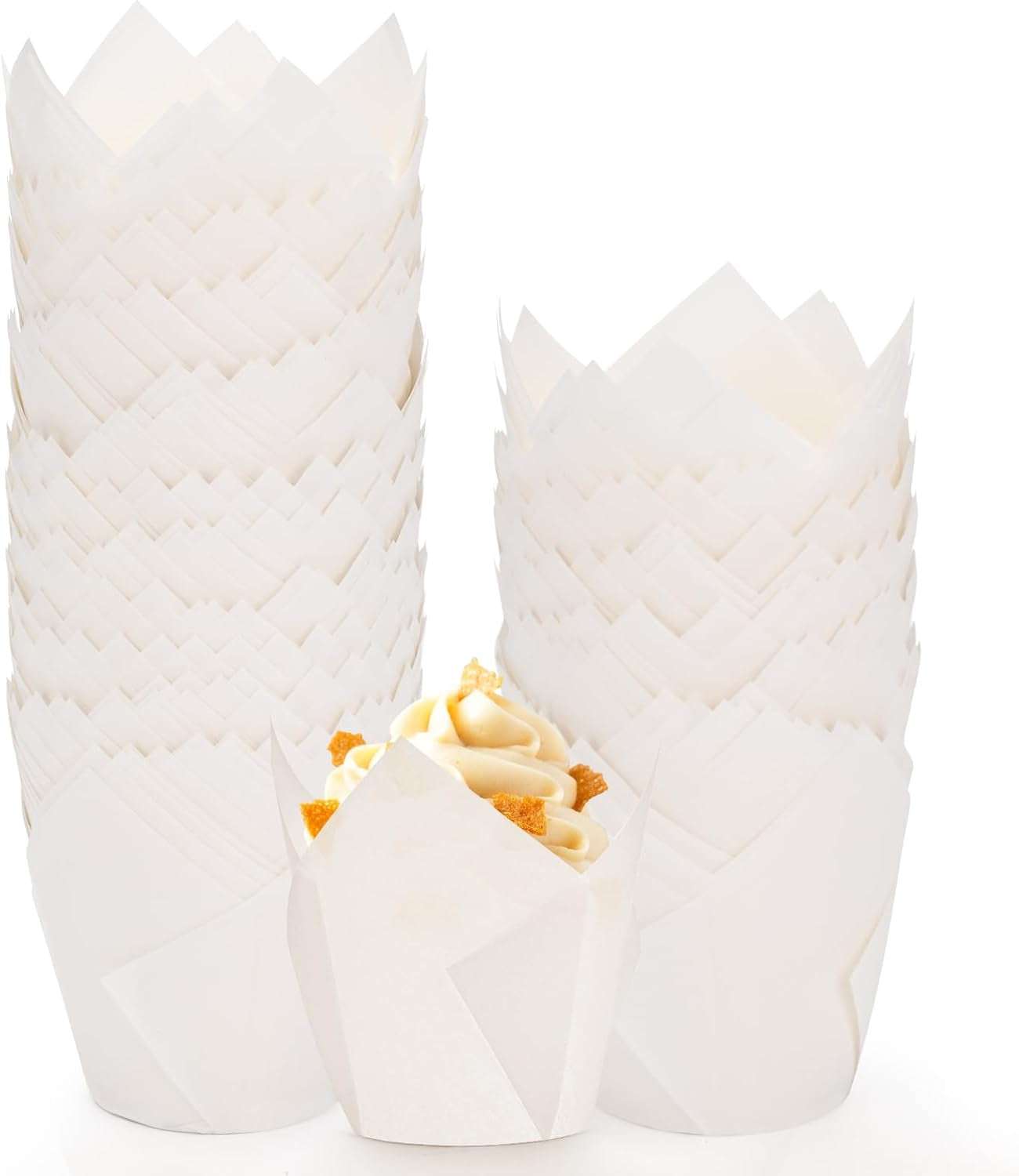 200Pcs White Tulip Cupcake Liners for Baking Cups, Premium Parchment Paper Tulip Muffin Liners, Greaseproof Cupcake Wrapper for Party, Christmas by