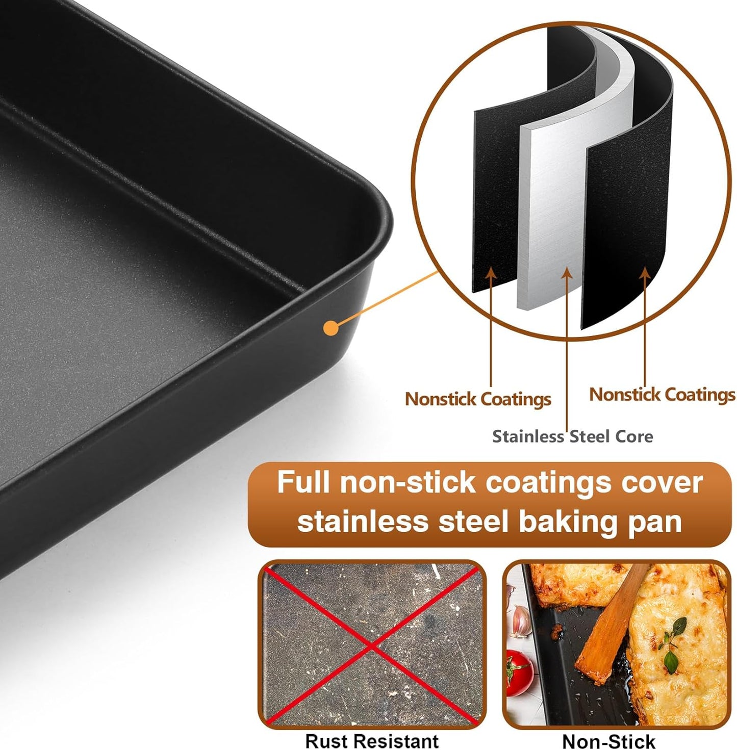 12.3 Inch Nonstick Small Lasagna Pan, Stainless Steel Deep Toaster Oven Pan Tray for Brownie Meats Lasagna, Rectangular Bakeware for Oven Use, Easy Clean & Heavy Duty, 1PC