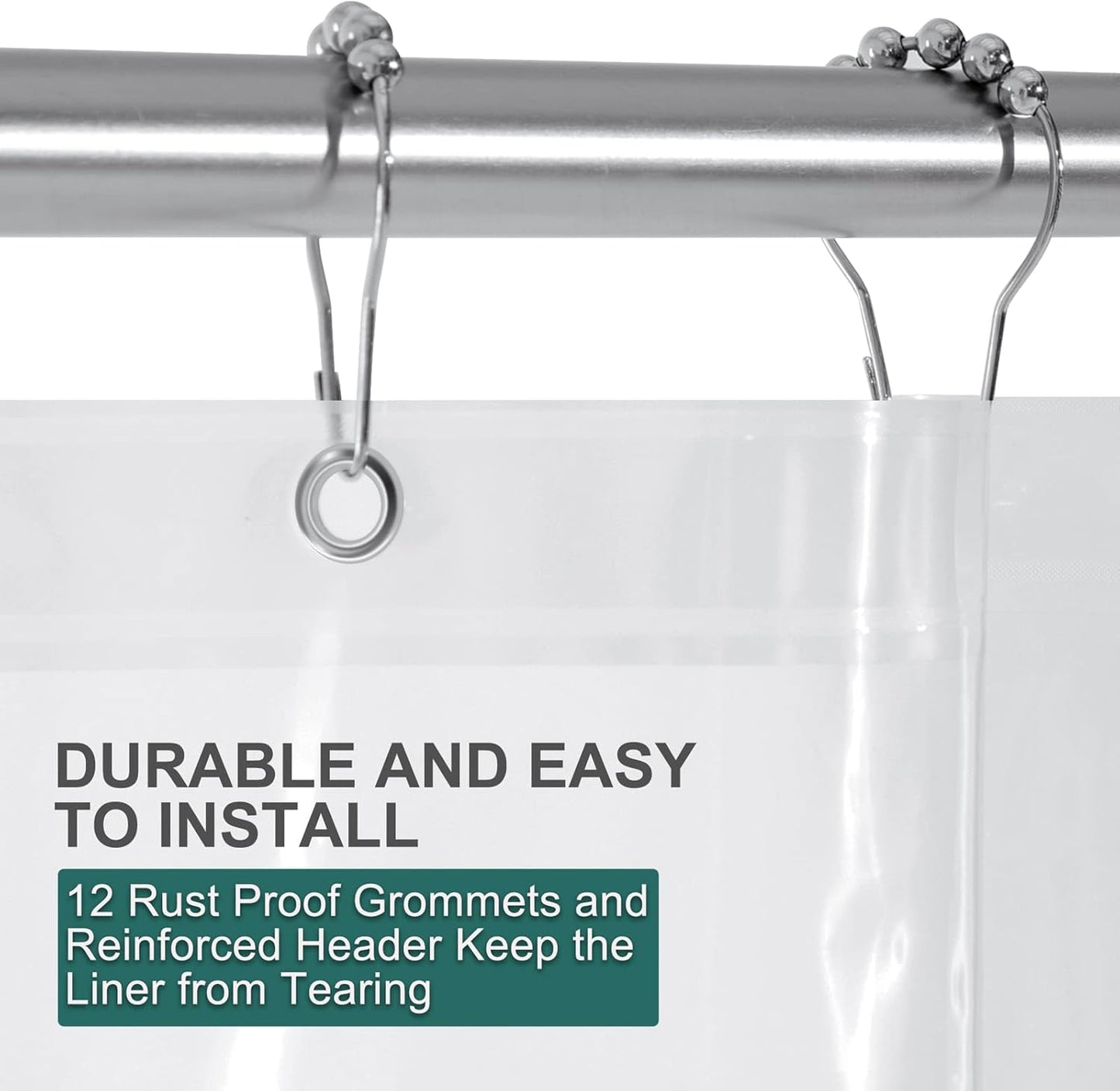 Set of Plastic Shower Curtain Liner and Stainless Steel Shower Curtain Hooks Rings