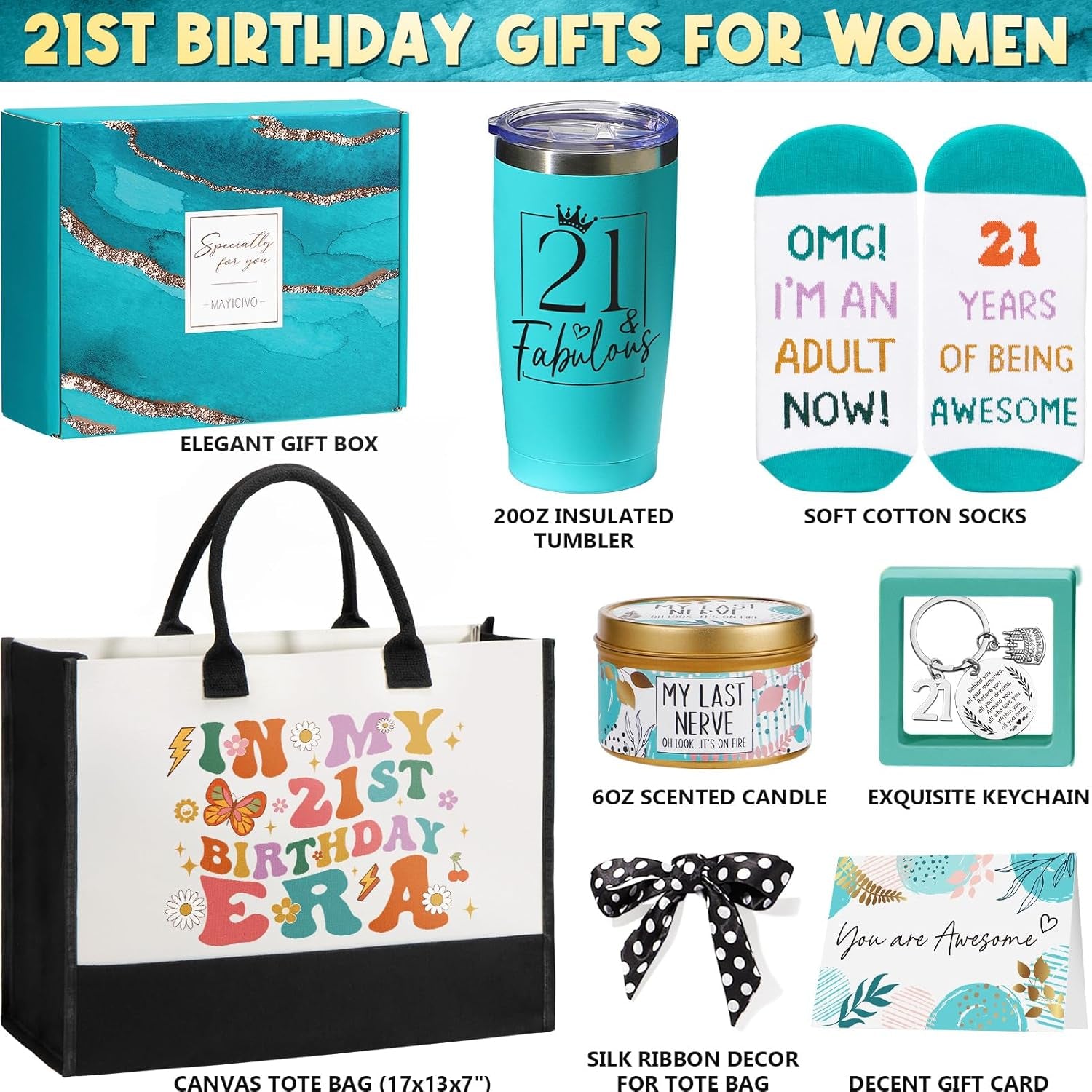 21St Birthday Gifts for Her Women, Cool Fabulous Gifts for 21 Year Old Female Best 21 Year Old Birthday Gifts Ideas Happy 21St Birthday Gifts Baskets for Women Her Sister Friends Daughter Girlfriend