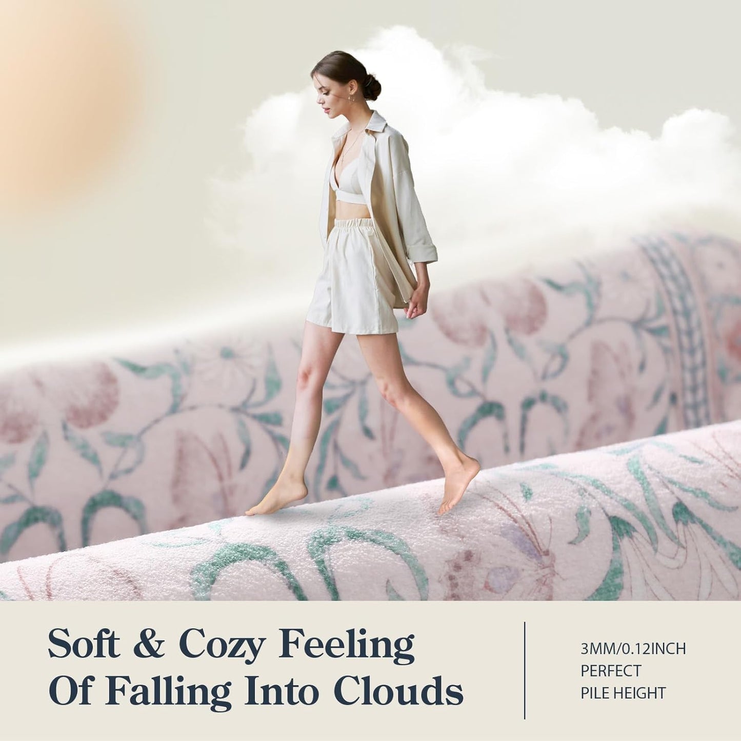 8X10 Butterfly Pink Area Rug for Living Room, Soft Boho Kids Rugs for Bedroom Classroom Rubber Backed, Thin Stain Resistant Floral Large Carpet Non Shedding for Playroom