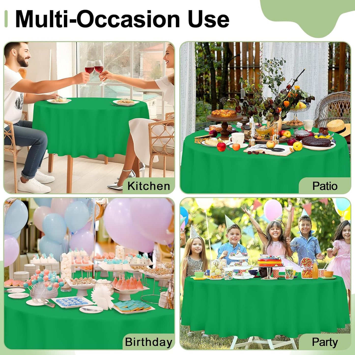 4 Packs Disposable Plastic Table Cloth, 84" round Waterproof Tablecloth, Leakproof & Sturdy Decorative Table Covers for Picnic, Party and Outdoor, Green